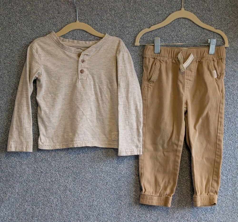 Weatherproof Vintage Boys Size 3T Cotton Beige Khaki Long Sleeve Jogger Outfit